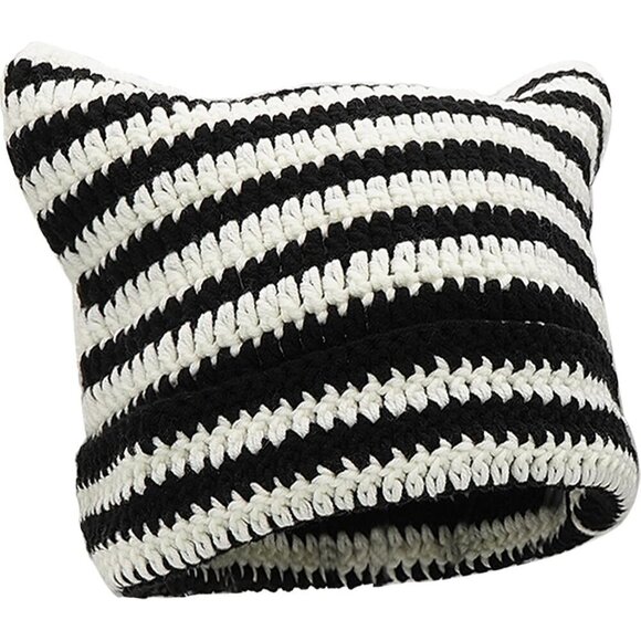 Accessories - Crochet Cat Ear Beanie Womens Winter Knit Slouchy Hat Gift